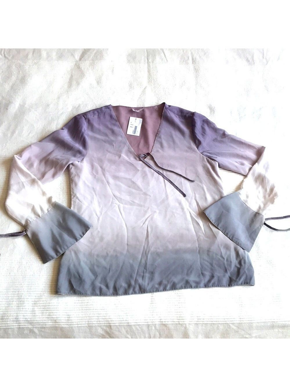 𝅺ecru Ombré Silk Bell Sleeve Top with Ties Size Medium